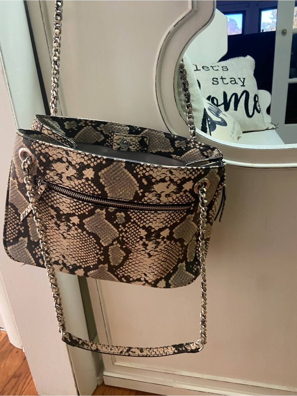INC Deliz Chain Shoulder Bag Snake skin Embossed Vegan